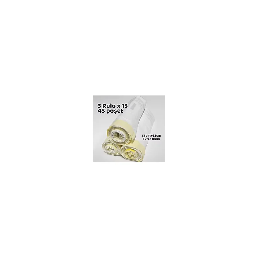 Yerli Çöp Poşeti Büzgülü Çöp Torbası - 55CMX43CM - Kedi Kumu Poşeti 3X15 Toplam 45 Poşet