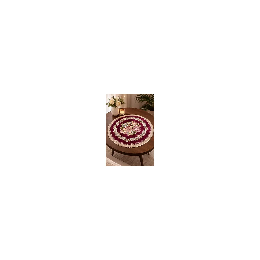 Yeshome Collection Royal Bouquet Goblen Fiskos Örtüsü - 50 cm Yuvarlak Dekoratif Sehpa Örtüsü