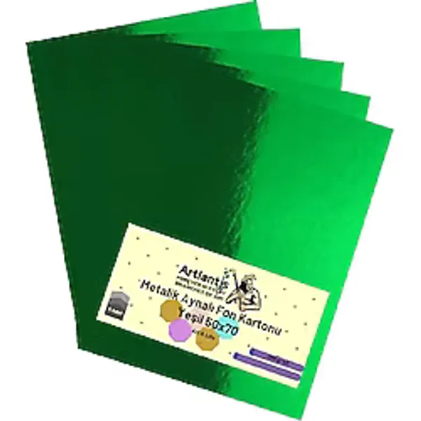 Yeşil 50x70 Metalik Aynalı Fon Kartonu 5 Adet 1 Paket Artlantis Aynalı Metalik Fon Kartonu