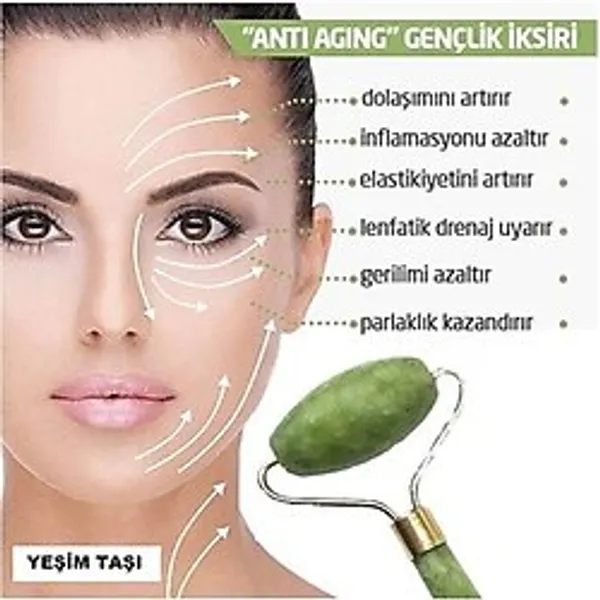 Yeşim Taşı Çift Başlı Yüz Masaj Aleti Göz Altı Morluk Giderici