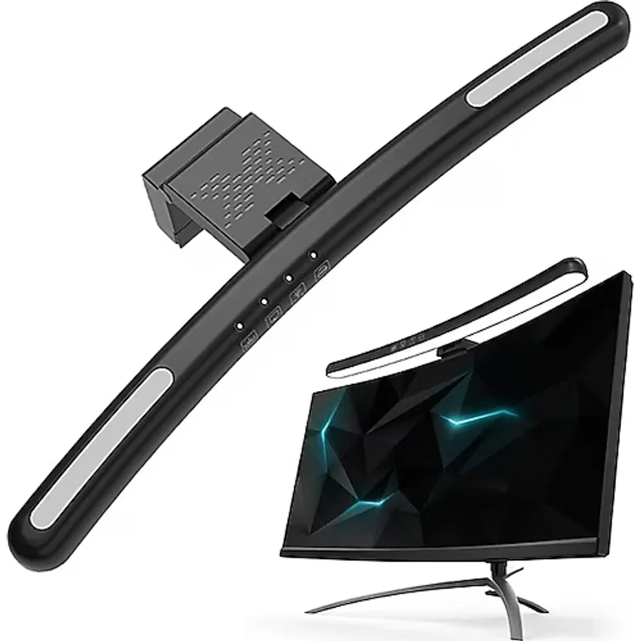 Yesnıce Curved Monitörü 24-27 Inch Işık Çubuğu LED Işıklar Göz Bakımı, Masaüstü 3 Kademeli,7 Rgb Oyun Bilgisayar Kolay Kurulum - Siyah