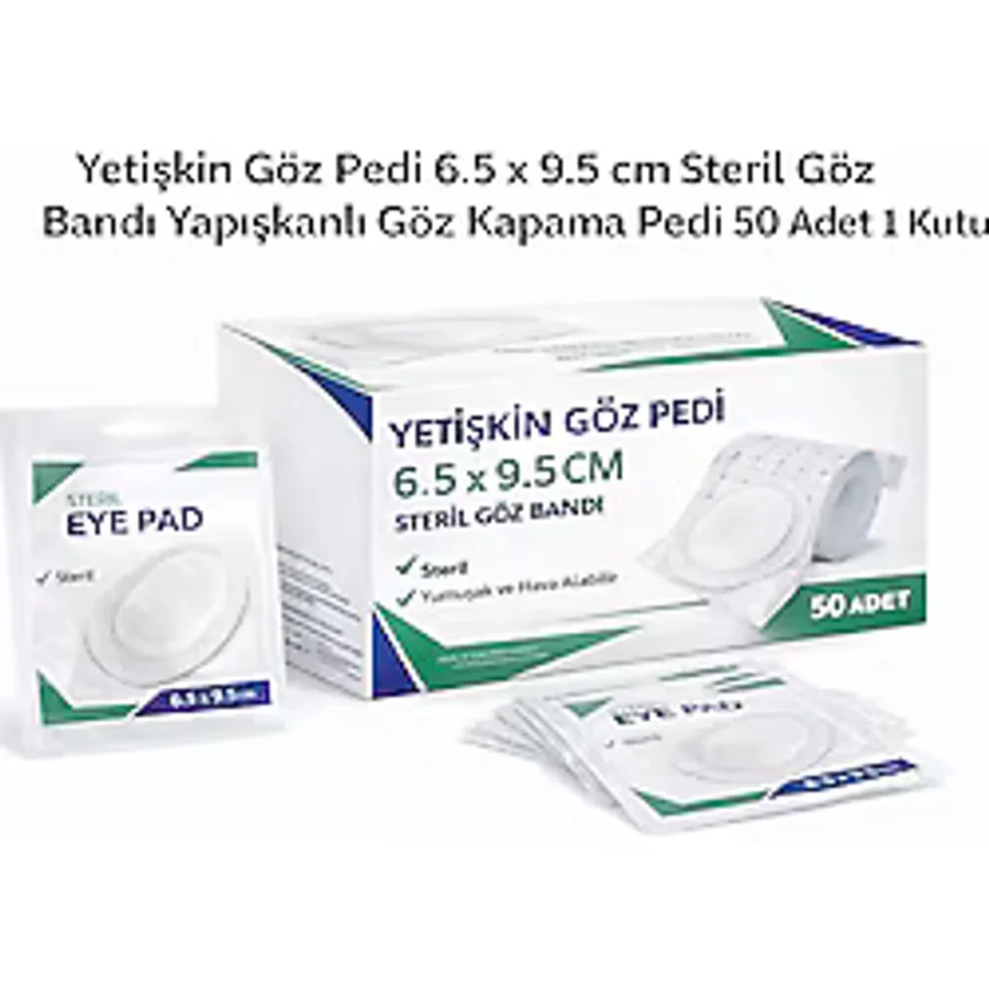 Yetişkin Göz Pedi 6.5 X 9.5 Cm Steril Göz Bandı Yapışkanlı Göz Kapama Pedi 50 Adet 1 Kutu