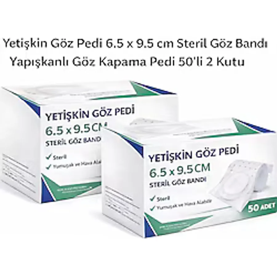 Yetişkin Göz Pedi 6.5 X 9.5 Cm Steril Yapışkanlı Göz Bandı 50'Li 2 Kutu Göz Kapama Pedi