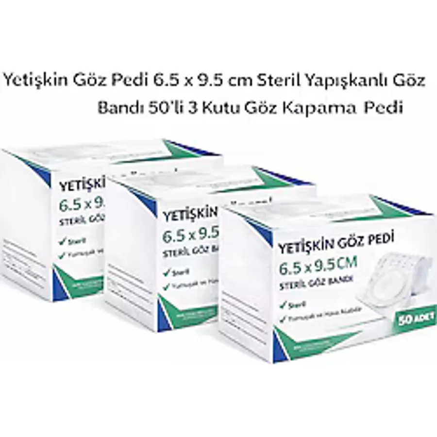 Yetişkin Göz Pedi 6.5 X 9.5 Cm Steril Yapışkanlı Göz Bandı 50'Li 3 Kutu Göz Kapama Pedi