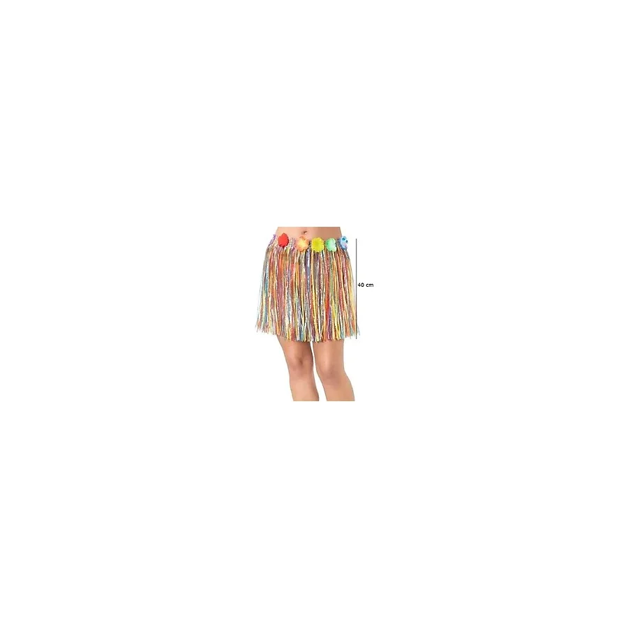 Yetişkin Ve Çocuk Uyumlu Rengarenk Puskullu Hawaii Luau Hula Etek 40 Cm