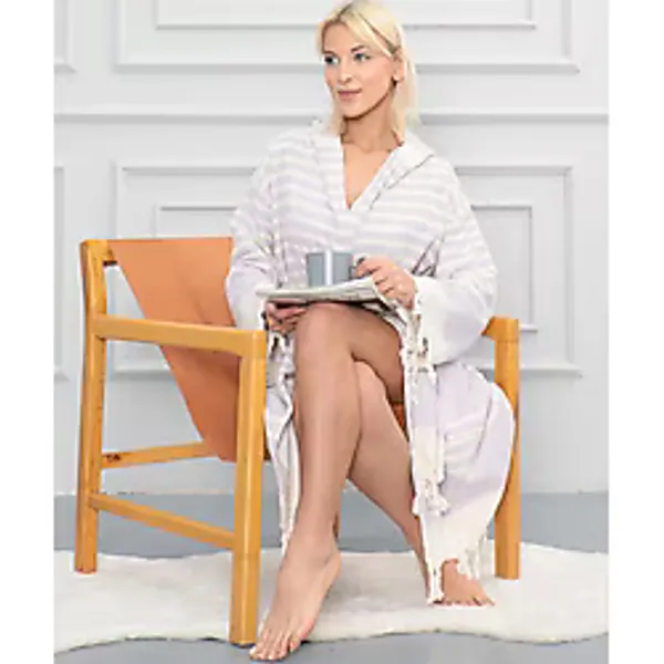 Yg Home Pamuk Unisex Kapişonlu Peştemal Bornoz - Bella