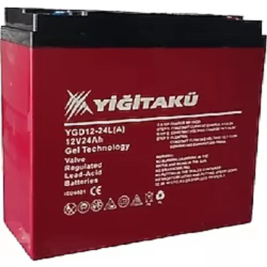 Yiğit Akü 12 Volt 24 Amper (24AH) Dik Elekrikli Bisiklet Aküsü 2026 Üretim Jel Akü Ebatlar: 169X179X78MM