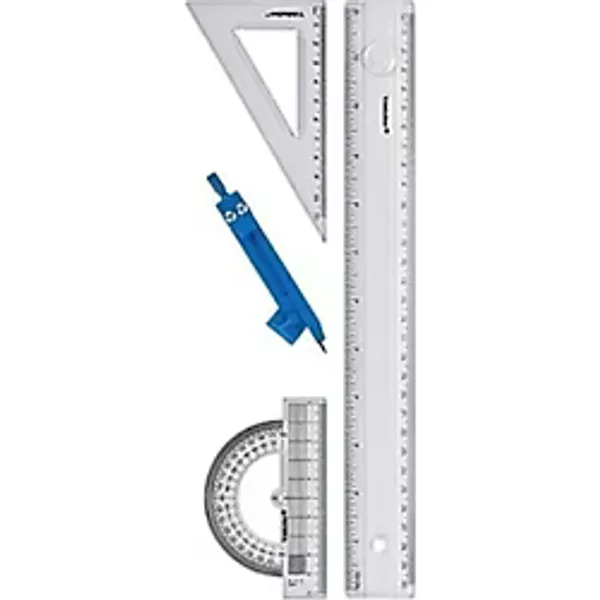 Yıldızlar Çizim Takımı (30CM Cetvel+Gönye+Iletki+Pergel) Tek Ebat Şeffaf