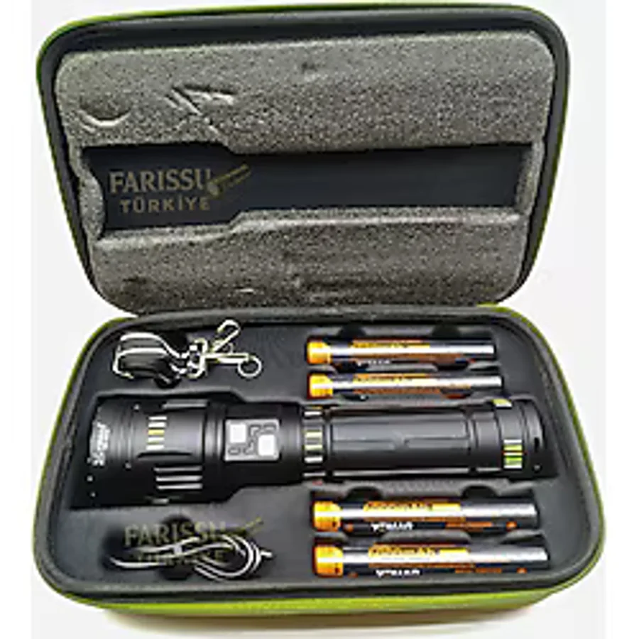 Ym-G600 Tg 3000M Süper Güçlü Şarjlı El Feneri 6000 Lümen 4x6000 Mah Pil Powerbank Çantalı