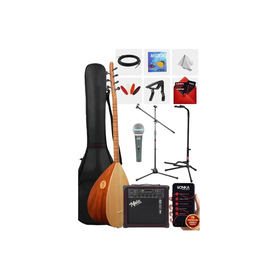 Yonka B-142K-Amp Amfili Kısa Sap Çınar Ağacı Kaliteli Saz Bağlama Seti