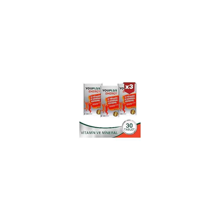Youplus Energy Vitamin ve Mineral Kompleksi 30 Tablet 3'lü