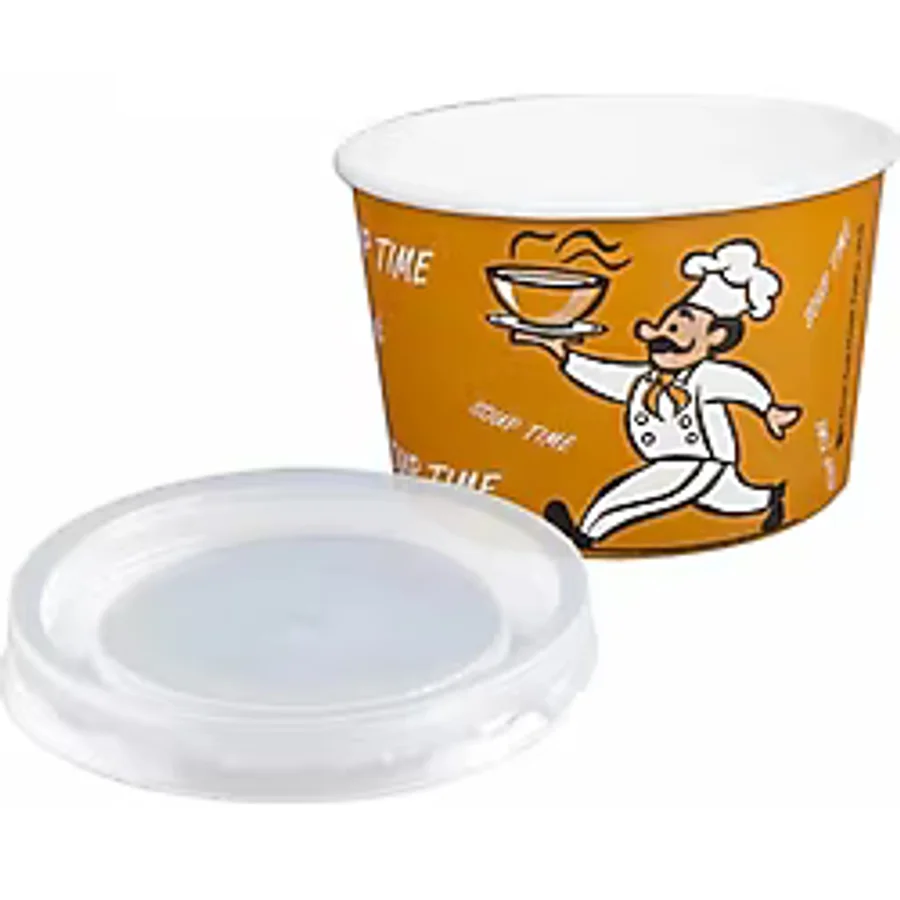 YüceCup Kraft Kağıt Şeffaf Kapaklı Çorba Kasesi - 14 Oz - 420 Ml. - 500 Adet / Koli