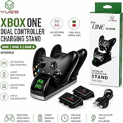 YUES Xbox One / One S Gamepad Şarj Standı + Şarjlı Batarya - LED Göstergeli Dock, USB 5V