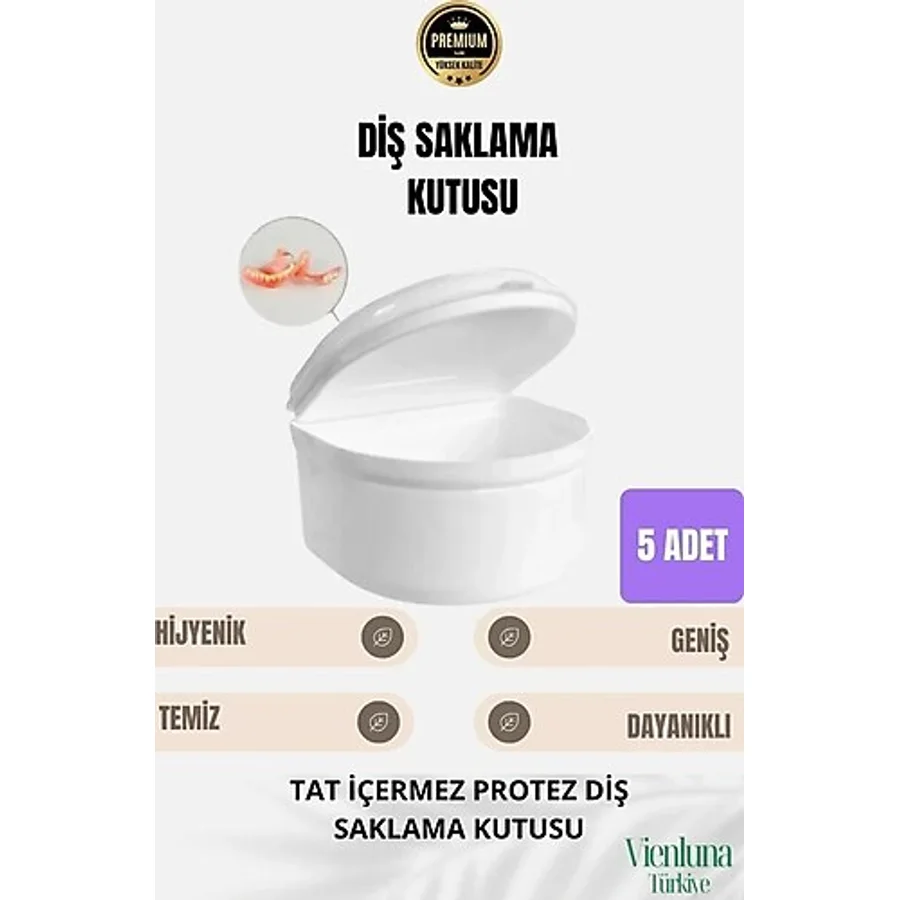 Yüksek Kalite Uzun Ömürlü Plastik Hijyenik Tat İçermez Protez Diş Saklama Kutusu Geniş Boy 5 Adet