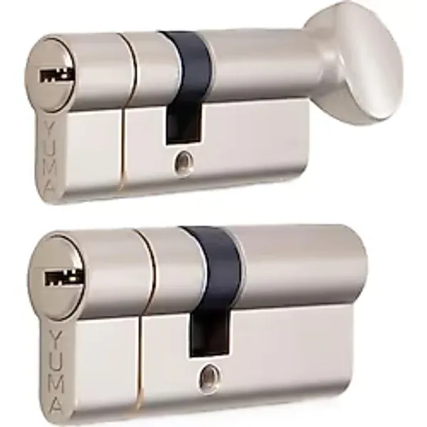 Yuma Ortak Anahtarlı Bilyalı Tuzaklı 2'li Set Kilit Göbeği, Mandallı - Mandalsız Set, Çelik Kapı Göbeği (68 mm, Nikel)