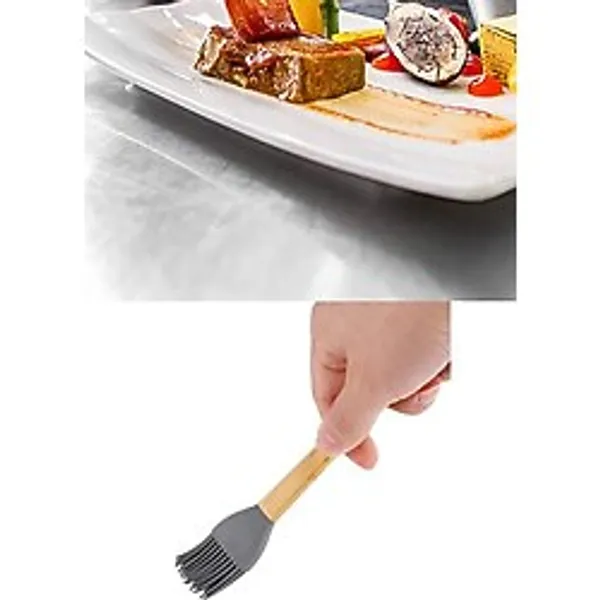 Yumurta Fırçası Ahşap Saplı Mutfak Fırçası Sos Fırçası Hamur Fırçası Silikon Gri 27 cm