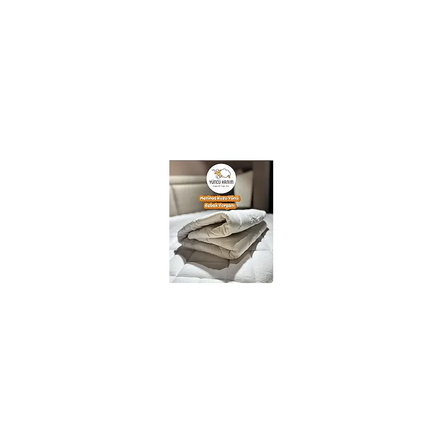 Yüncü Hanım %100 Merinos Kuzu Yünü Dolgulu Bebek Yorganı 95x145 cm+ Yün Dolgu Bebek Yastığı Hediyeli
