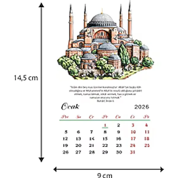 Yunus Copy 2027 Ayasofya Cami Takvimi Ahşap Ayaklı Ayasofya Cami Temalı Özel Tasarım Takvim - Çok Renkli