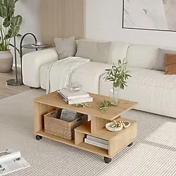 Yurupa Mina Tekerlekli Orta Sehpa Bölmeli ve Raflı Fonksiyonel Salon Sehpası Sepet Mın9-S