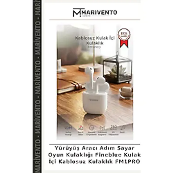 Yürüyüş Aracı Adım Sayar Oyun Kulaklığı Fineblue Kulak Içi Kablosuz Kulaklık FM1PRO - Beyaz