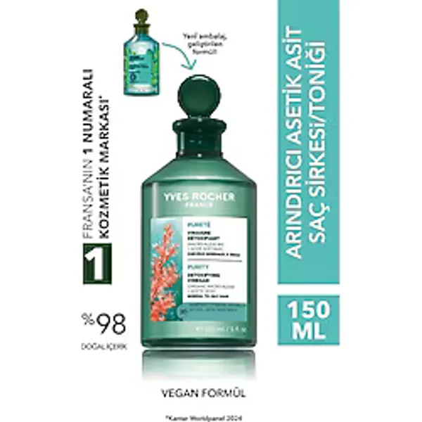 Yves Rocher Arındırıcı Asetik Asit Saç Sirkesi ve Toniği - Yağlı Saçlar / Purete -VEGAN-37823 - Renkli