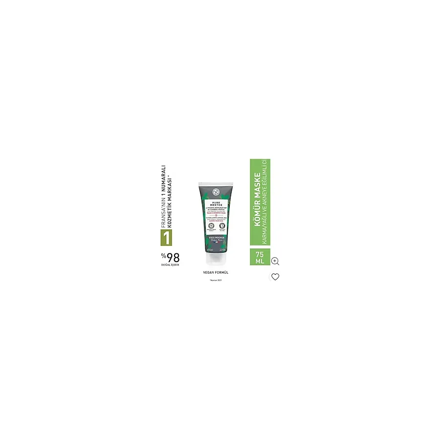 Yves Rocher Kömür Maske - Karma, Yağlı Eğilimli Ciltler / Pure Menthe