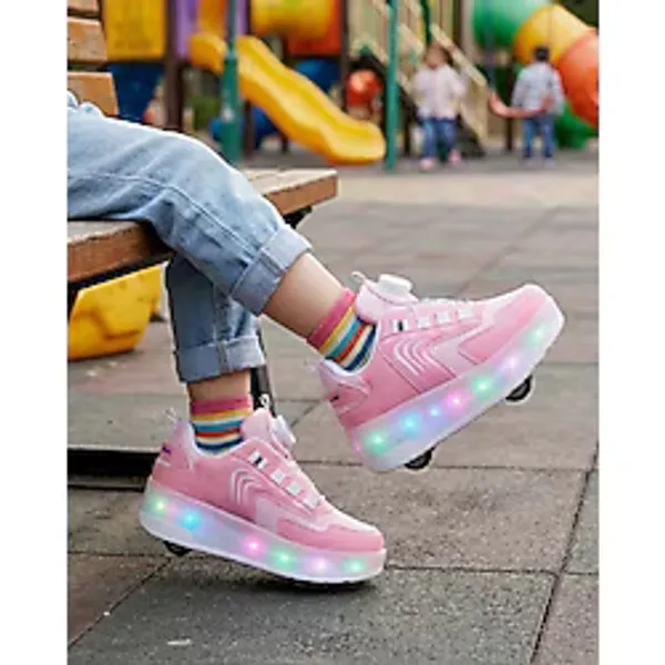 Yvz Patenli Işıklı Spor Ayakkabısı & Tekerlekli Sneakers Paten Ayakkabı Ortopedik Modeli Silikon Teker - Pembe - Beyaz - 31