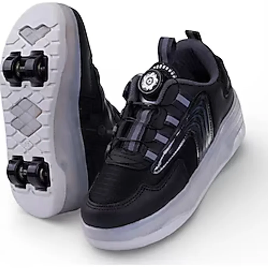 YVZ Patenli Işıklı Spor Ayakkabısı & Tekerlekli Sneakers Paten Ayakkabı Ortopedik Modeli Silikon Teker - Siyah - 31