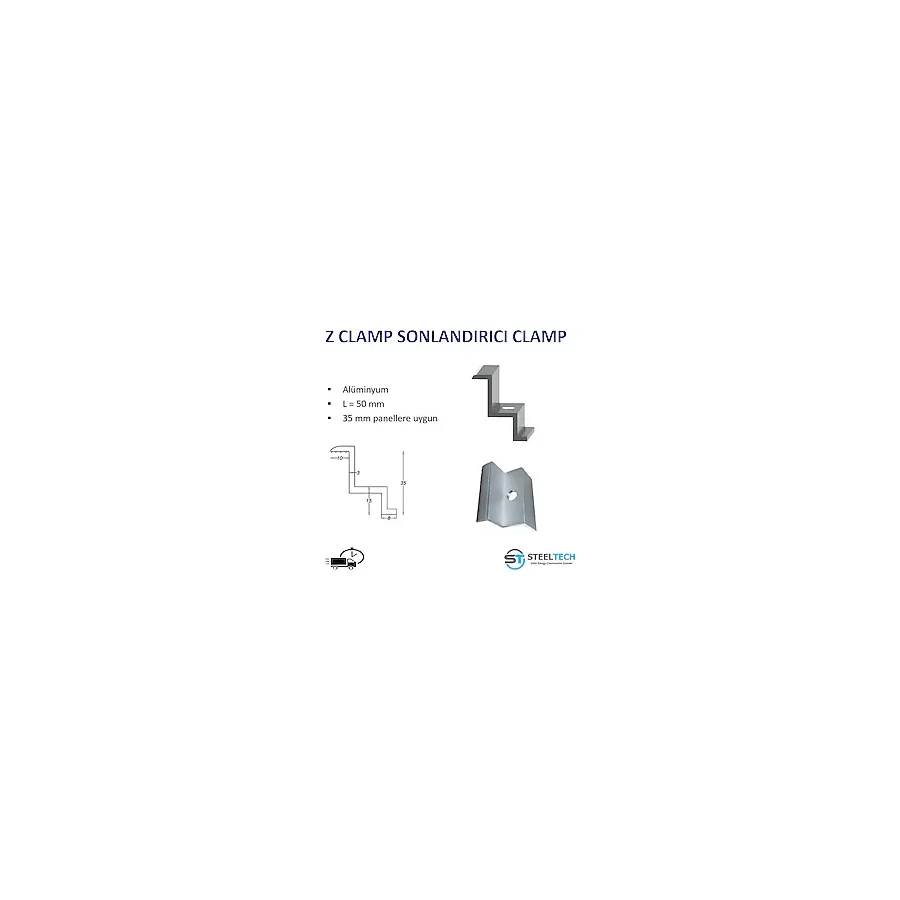 Z CLAMP GÜNEŞ PANELİ SONLANDIRICI 100 ADET 35MM'LİK