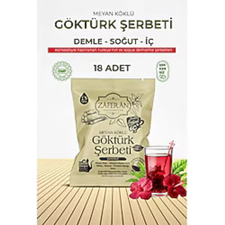 Zaferan Göktürk Şerbeti 18x1.5 Lt. Meyan Kökü Şerbeti - Ramazan Şerbeti - 30 gr