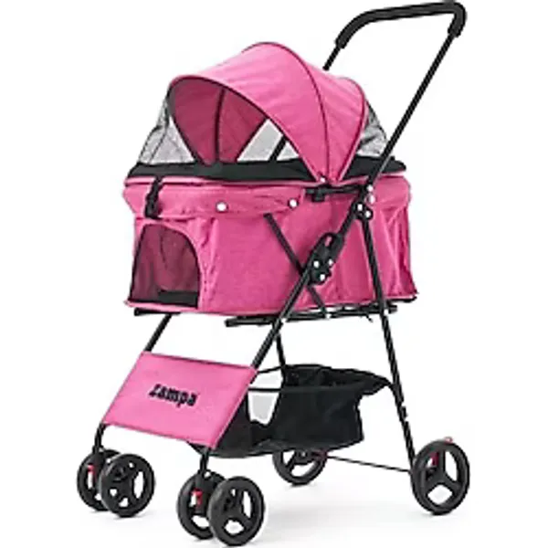 Zampa Flux Kedi & Köpek Arabası Pembe - 15 kg Taşıma Kapasiteli Ergonomik Puset