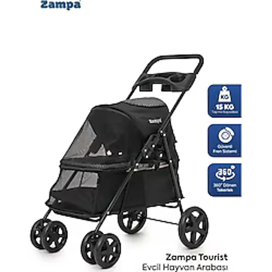 Zampa Tourist Kedi & Köpek Arabası Siyah