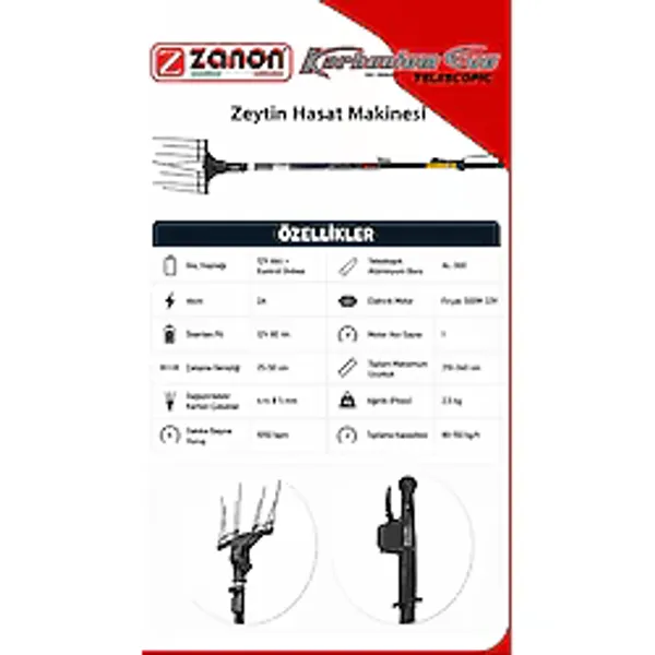 Zanon Karbonium Evo Akülü Teleskobik Zeytin Toplama & Hasat Makinesi