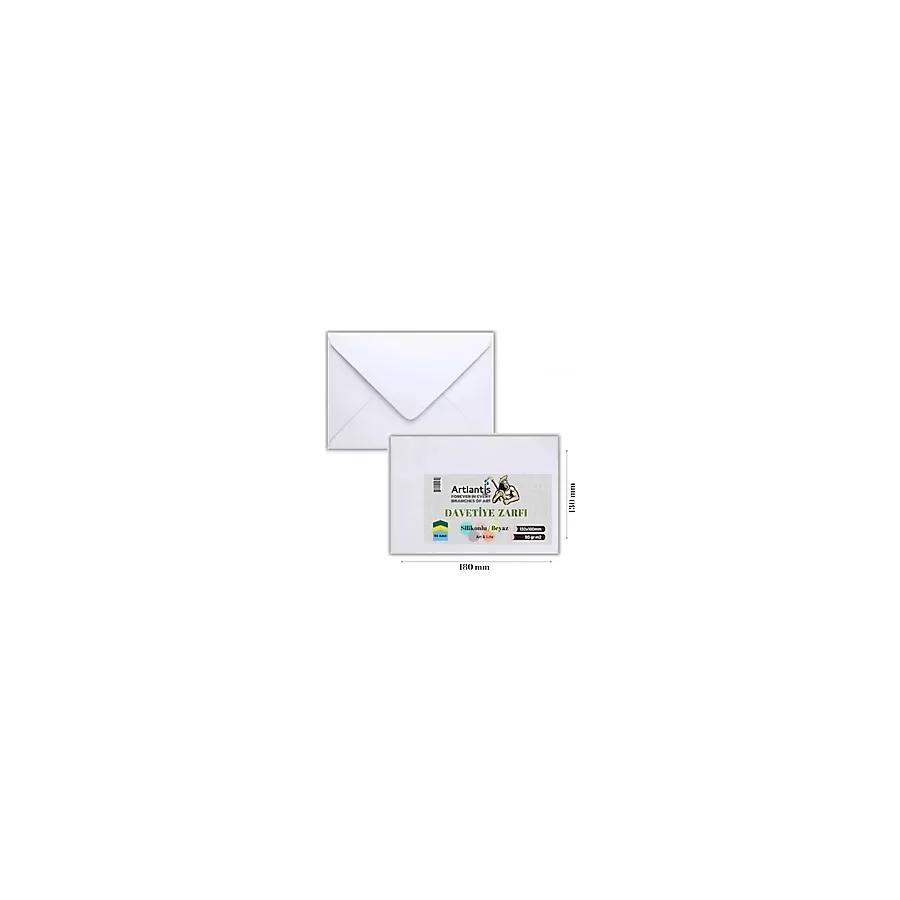 Zarf 13x18 Davetiye Zarfı Beyaz 50'li 1 Paket Artlantis Beyaz Davetiye Zarfı 13x18 50'li 1 Paket