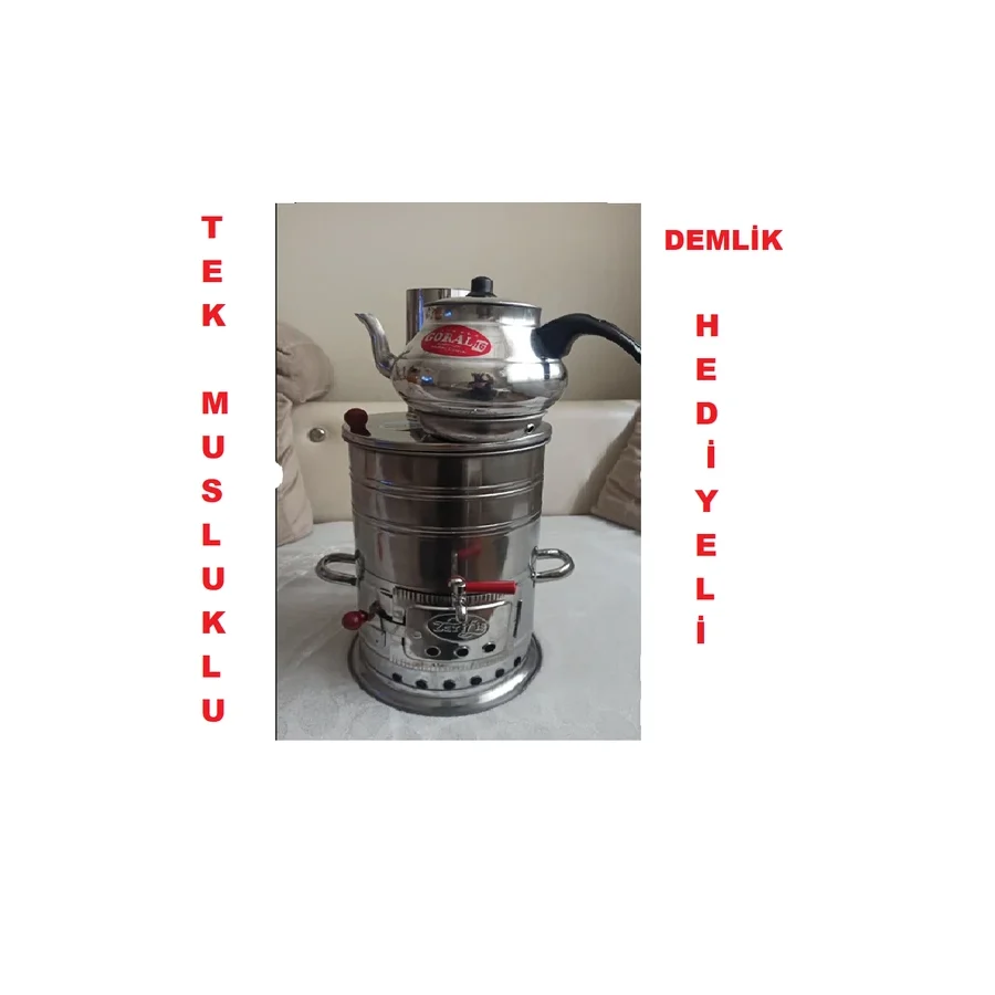 Zarif İş Krom Odunlu Kömürlü Demlikli 3.5 L Semaver inox