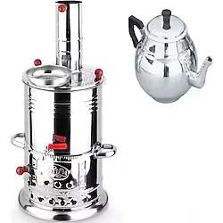 Zarif İş Krom Odunlu Kömürlü Demlikli 3.5 L Semaver inox