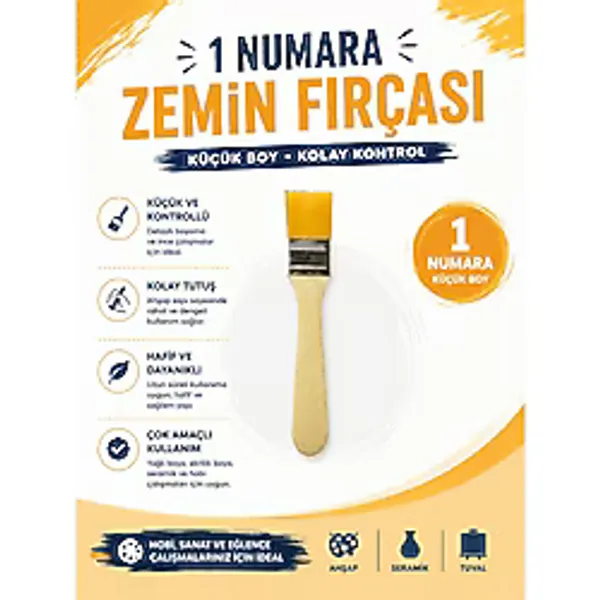 Zemin Fırçası, Yağlı Boya Seramik Ahşap İçin Düz Kalın Resim Fırçası 1 Numara