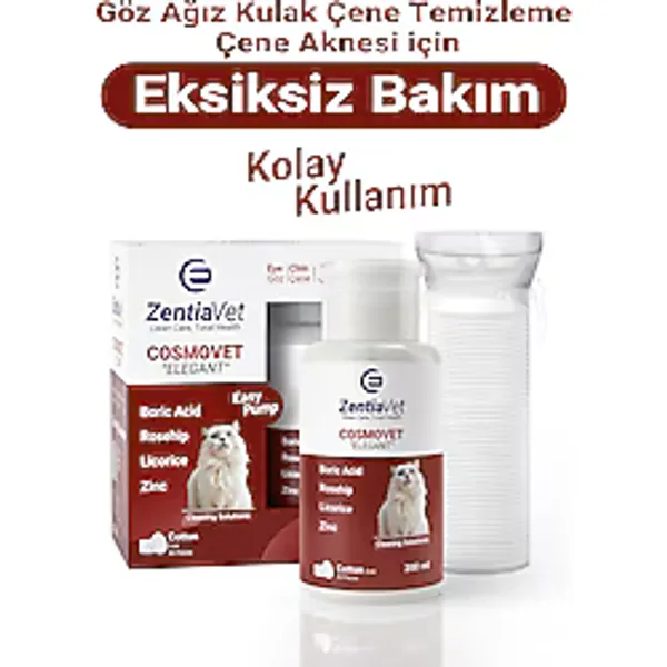 ZentiaVet Cosmovet Elegant 200 ml Kedi Göz-Çene-Çene Altı ve Kulak Bakım Temizleme Solüsyonu