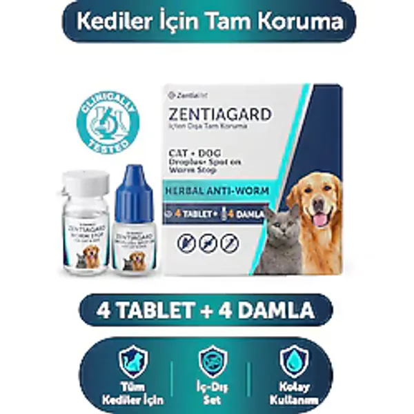 zentiavet İc Dis Parazit Kedi Pire Kene Damlası Kediler İçin Bitkisel Damla Yağı Tablet İç Dış Damlası
