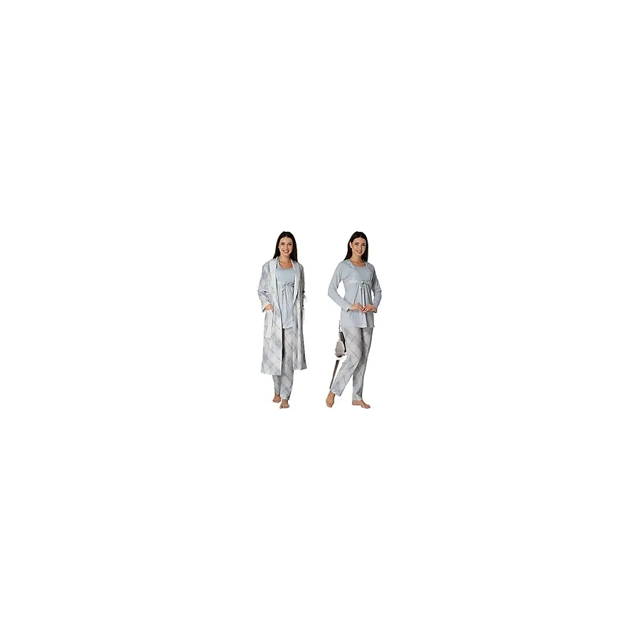 Zerre Bebe Kadın Mavi Hamile Lohusa Pijama Takım Sabahlık, S, 8084M-869BST0009915