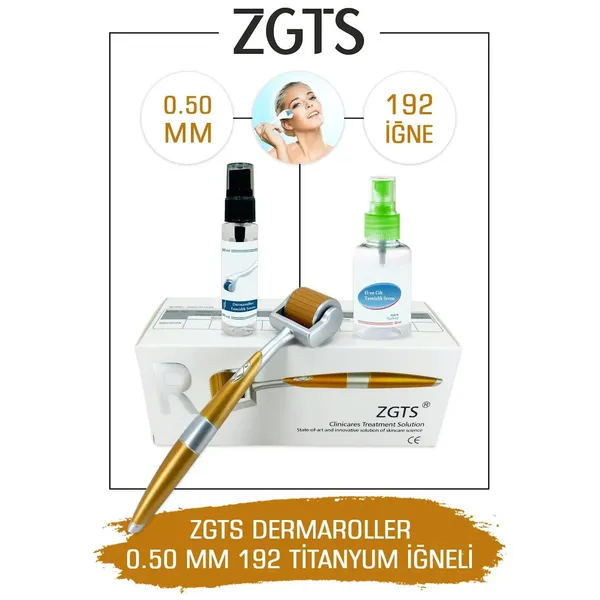 Zgts Gold Line Dermaroller 0.50mm Titanyum 192 İğneli Saç Yüz Cilt İçin Derma Roller