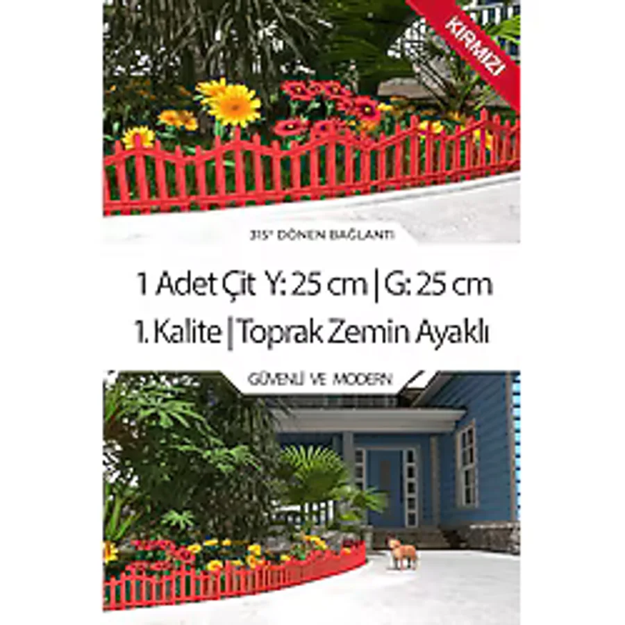 Zidi Plastik Dekoratif Plastik Bahçe Çiti Ve Peyzaj Çiti 1 Adet Çit (y: 25 Cm / G: 25 Cm) Toprak Ayaklı - Kırmızı Kırmızı