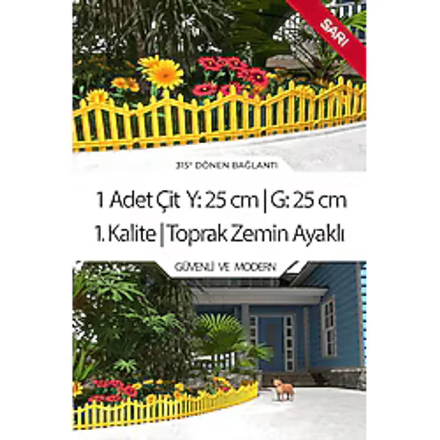 Zidi Plastik Dekoratif Plastik Bahçe Çiti Ve Peyzaj Çiti 1 Adet Çit (y: 25 Cm / G: 25 Cm) Toprak Ayaklı - Sarı Sarı