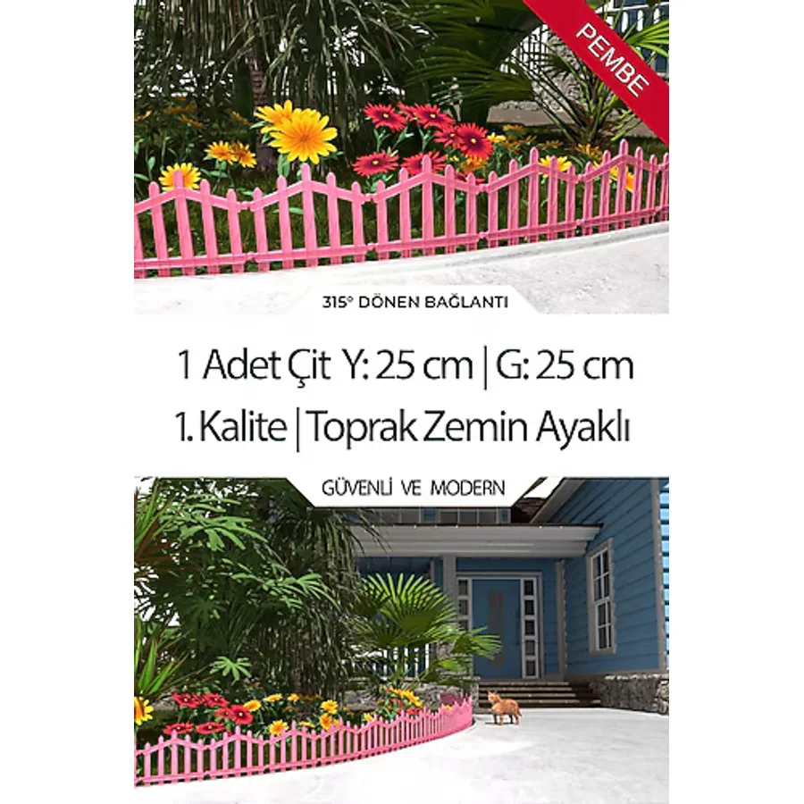 Zidi Plastik Dekoratif Plastik Bahçe Çiti Ve Peyzaj Çiti 1 Adet Çit (y: 25 Cm / G: 25 Cm) Toprak Ayaklı - Pembe Pembe