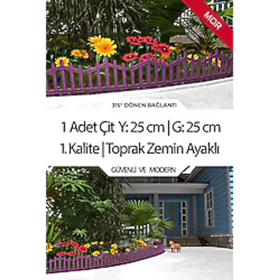 Zidi Plastik Dekoratif Plastik Bahçe Çiti Ve Peyzaj Çiti 1 Adet Çit (Y: 25 Cm / G: 25 Cm) Toprak Ayaklı - Mor Mor
