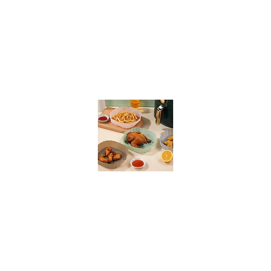 Zigver Hava Fritöz Silikon Tencere Yeniden Kullanılabilir Airfritöz Pişirme Tepsisi Kızarmış Tavuk Pizza Hava Fritöz Yapışmaz Tava Kolay Temiz Airfryer Aksesuarları Siyah