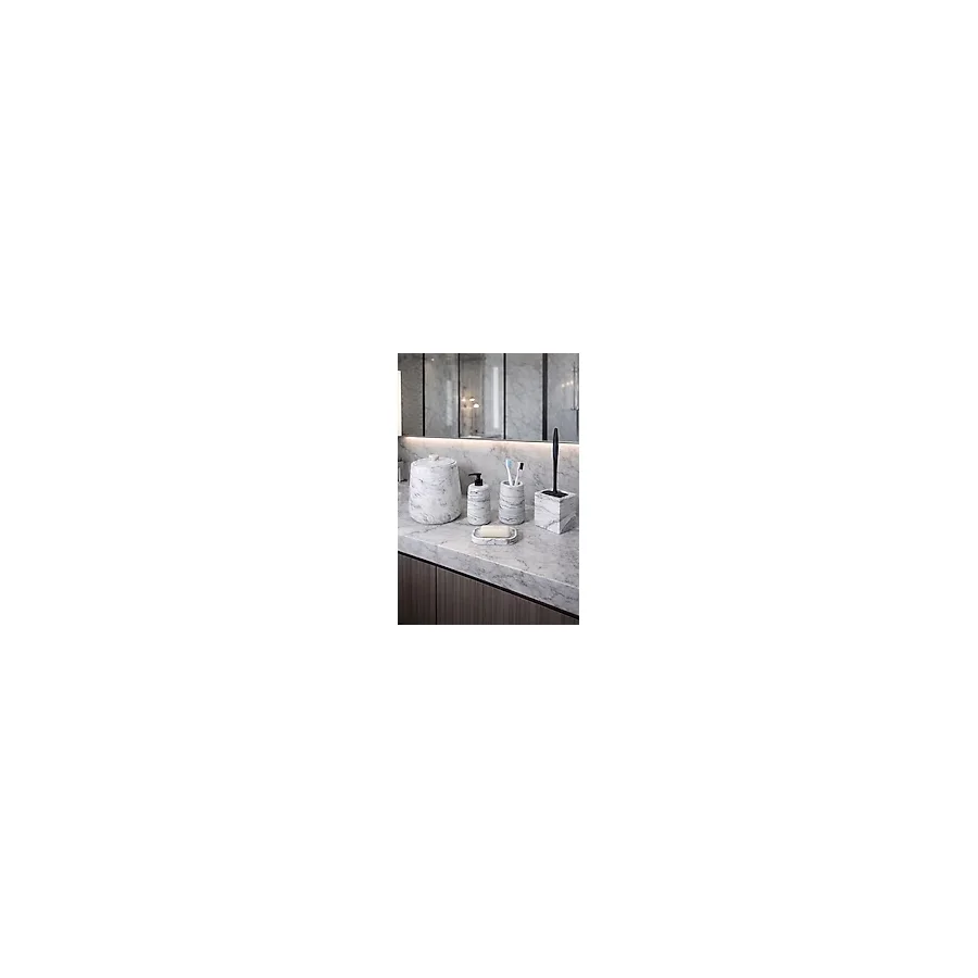 Zigzag Home Dekoratif 5' Li Mermer Desen Banyo Seti Çöp Kovası, Silikon Fırça , Sıvı Katı Sabunluk Diş Fırçalık