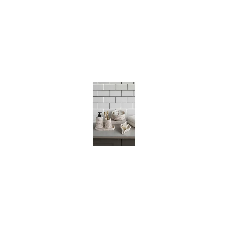 Zigzag Home Dekoratif 5 Parça Mermer Desen Oval Banyo Seti Sıvı ve Katı Sabunluk Diş Fırçalık Tepsi Havluluk