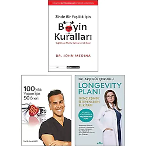 Zinde Bir Yaşlılık için Beyin Kuralları Sağlıklı ve Mutlu Kalmanın 10 İlkesi + 100 Yıllık Yaşam için 50 Öneri Murat Aksoy + Longevity Planı Gençleşmek İsteyenlerin El Kitabı Sağlık Kitapları 3lü Set