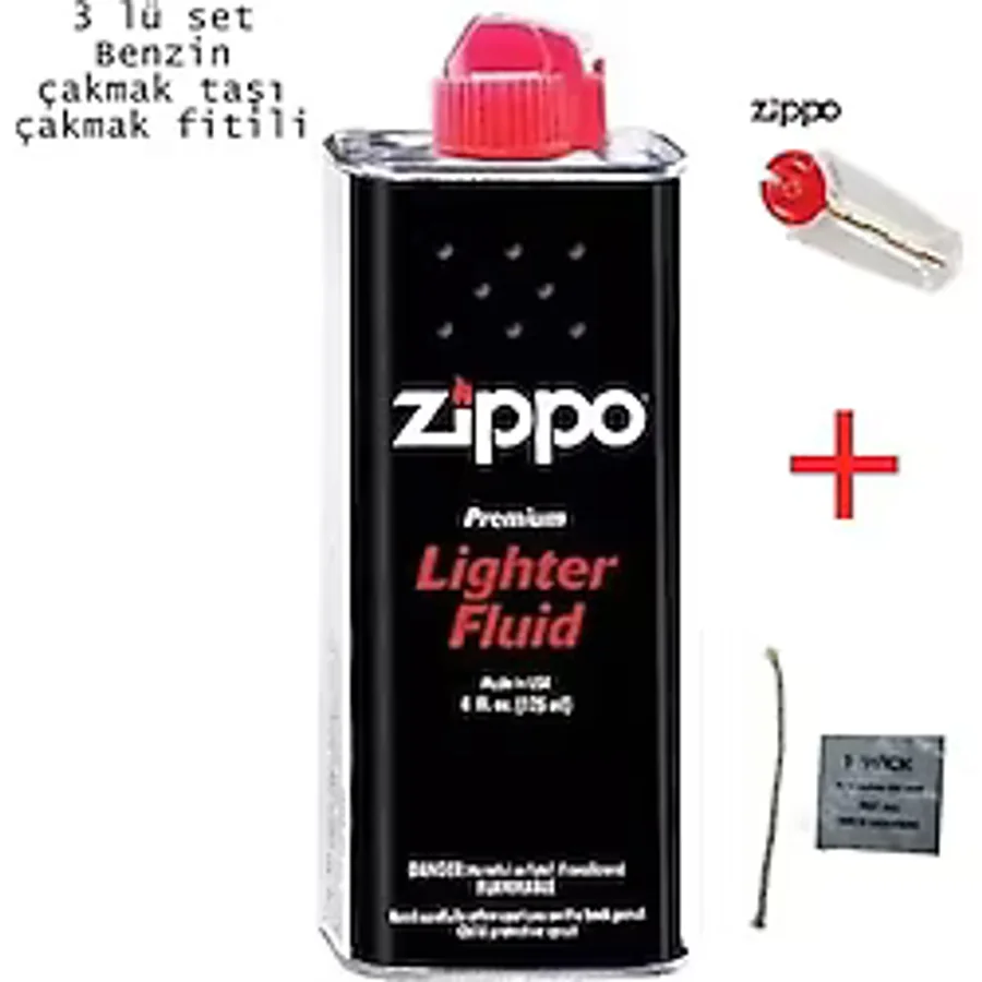 Zippo Benzin 125 ml + Zippo Çakmak Taşı + Zippo Fitil 3'lü Set